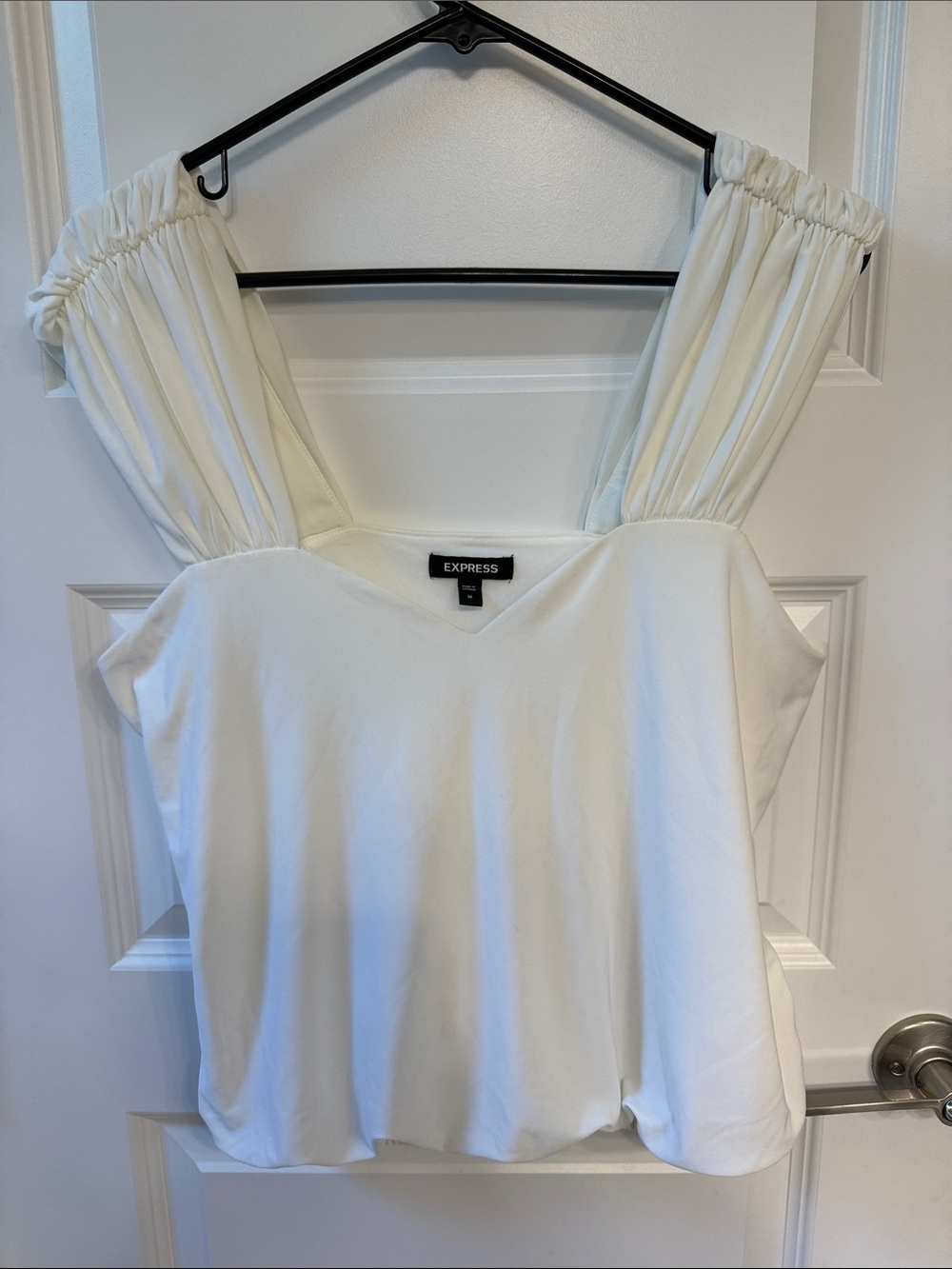 Express Cream Off-Shoulder Pleated Strap Camisole